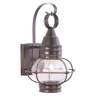 VAXCEL Chatham 13.5 in. H 1-Light Burnished Bronze Coastal Outdoor Wall Sconce, Steel, Clear Seeded Glass Shade