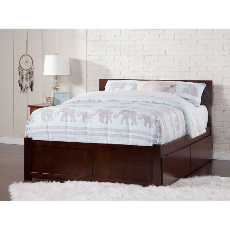 Orlando Queen Platform Bed with 2 Drawers in Walnut