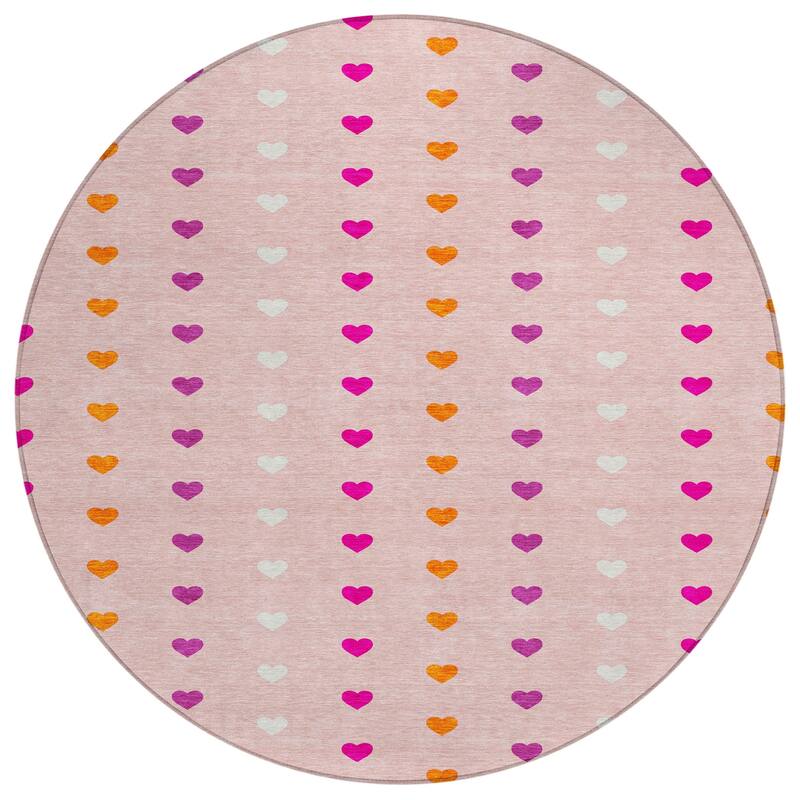 Machine Washable Indoor/ Outdoor Modern Hearts Chantille Rug