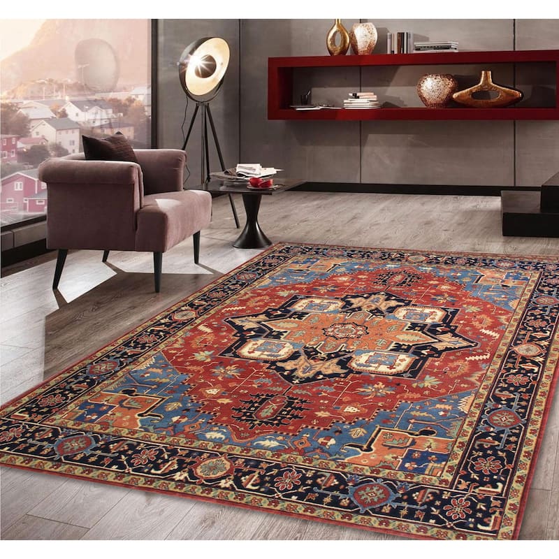 Pasargad Home Serapi Collection Hand-Knotted Rust/Navy Wool Area Rug