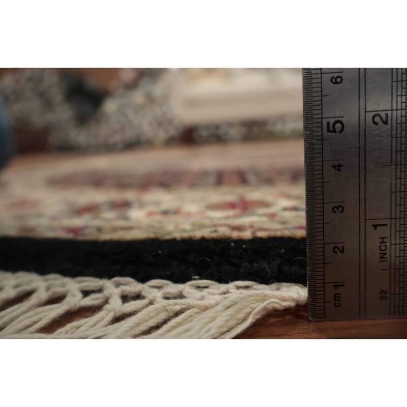 Hand Knotted Oriental 100% Wool Carpet Traditional Floral Black Agra Area Rug - 3' 5'' X 3' 5''