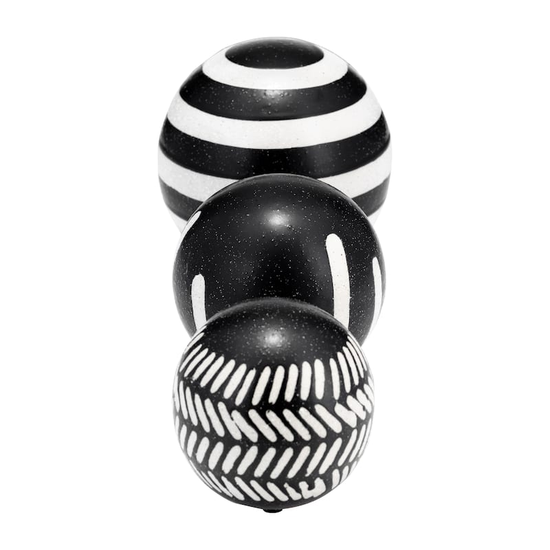 Sagebrook Home Set of 3 Decorative Orbs Contemporary Black and White Tribal Design Round Orb Decor - 6" x 6" x 6"