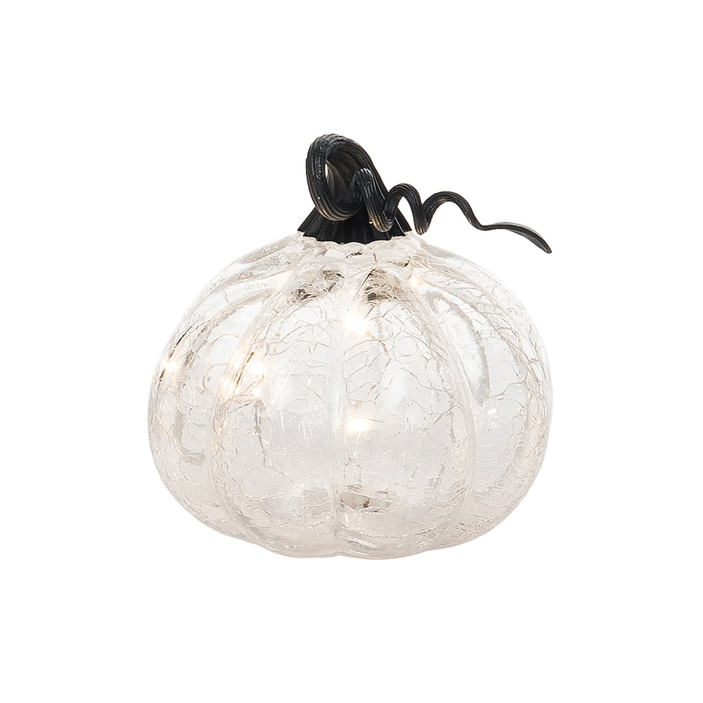 Transpac Glass 5.9 in. Clear Halloween Light Up Iridescent Pumpkin