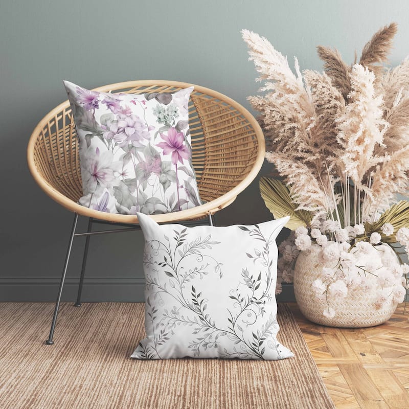 Wildflower Whimsy Faux Suede Reversible Throw Pillow White and Pink
