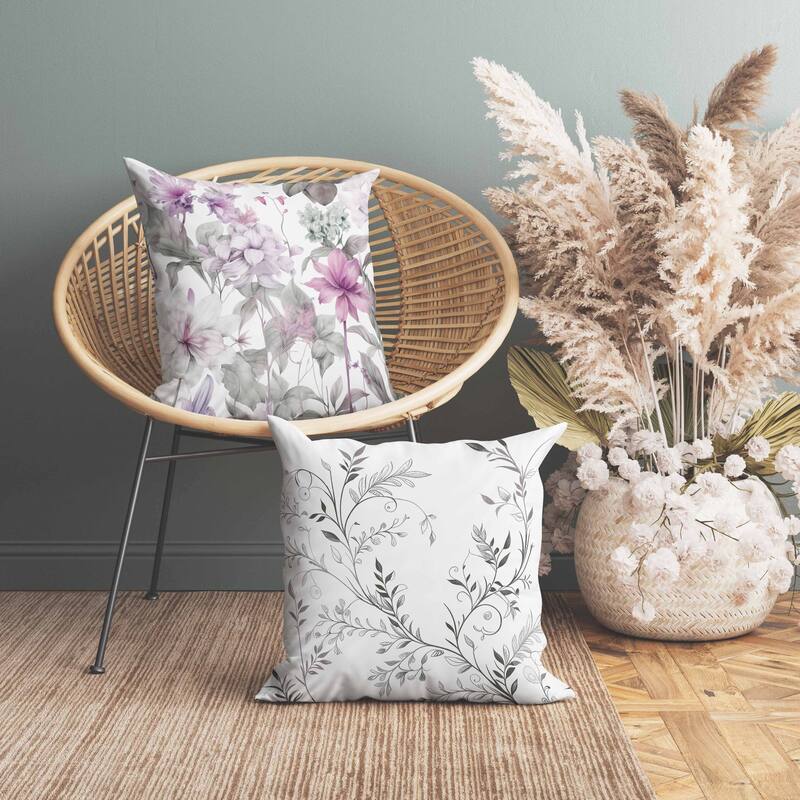 Wildflower Whimsy Indoor/Outdoor Reversible Throw Pillow White and Pink