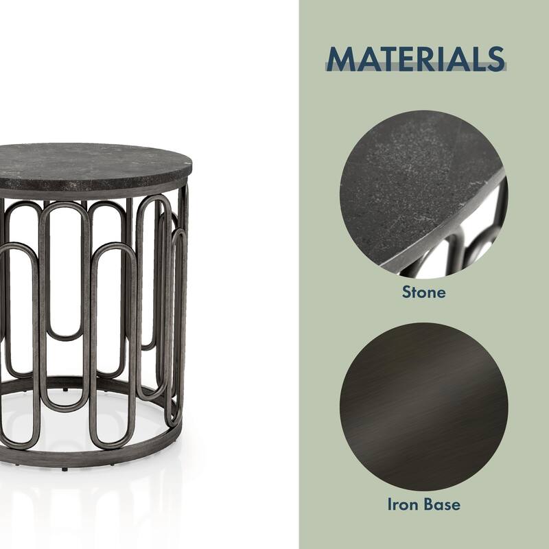 Lars Modern Round End Table with Marble Top, Metal Legs, Sturdy Decorative Metal Base by Furniture of America