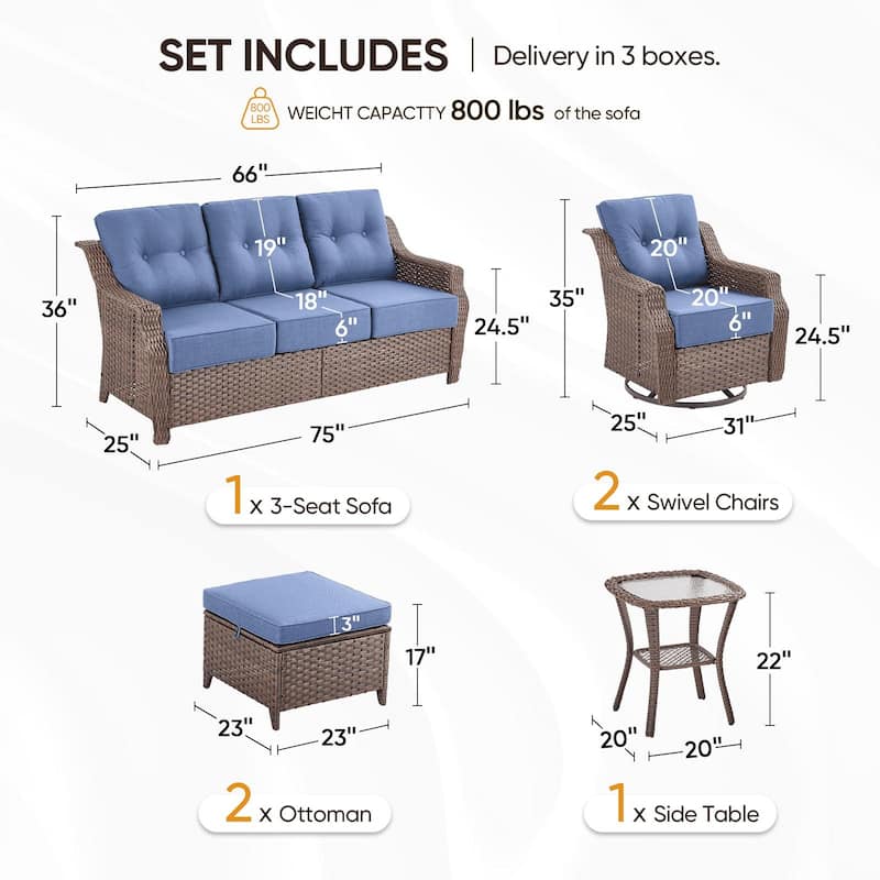 6PCS Outdoor Sofa Glider Chair with Ottoman