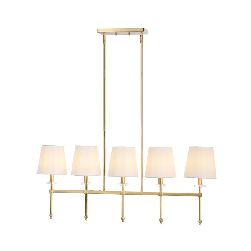 Olivia 38.5" 5-Light Modern Midcentury Iron Linear LED Pendant, Brass Gold by JONATHAN Y - 5 Light