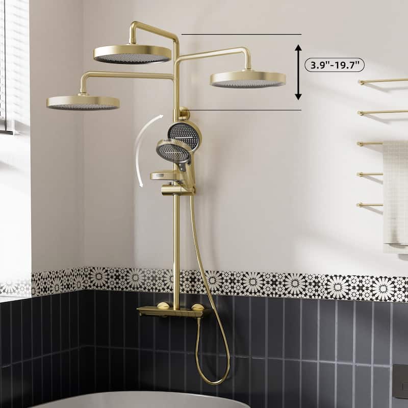 Modland 3-Function 11" Rainfall Shower System, Adjustable Slide Bar, 1.59GPM, Brushed Gold/Chrome