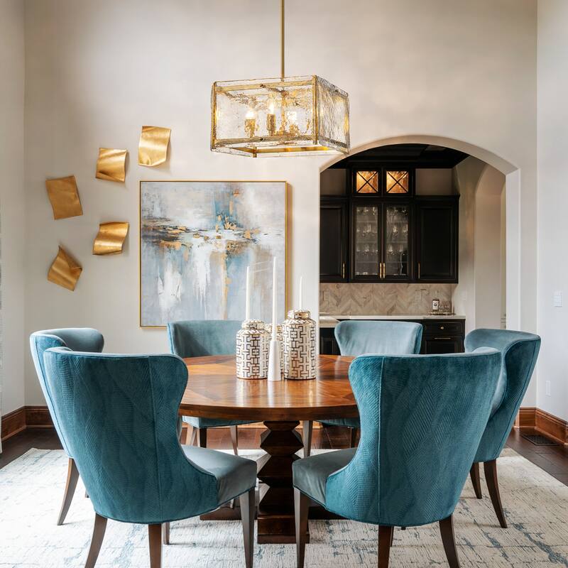 4-Light Square Glass Chandelier with Bubble Textured Shade, Modern Industrial Pendant for Dining Room, Kitchen
