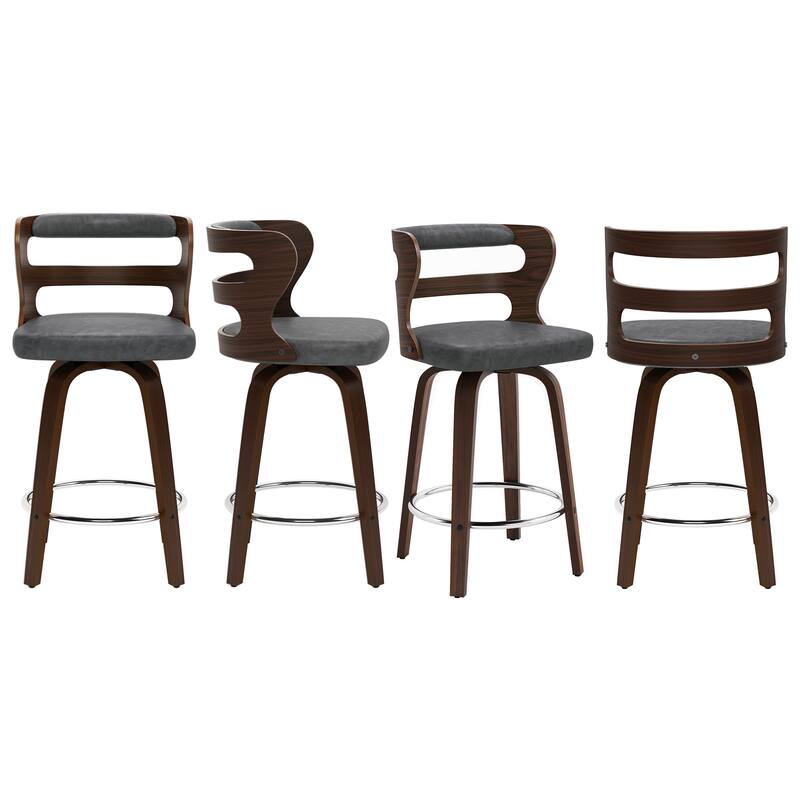 26"H Modern Walnut Swivel Counter Height Stool, Bar Stools with Back Set of 4 - 26" H