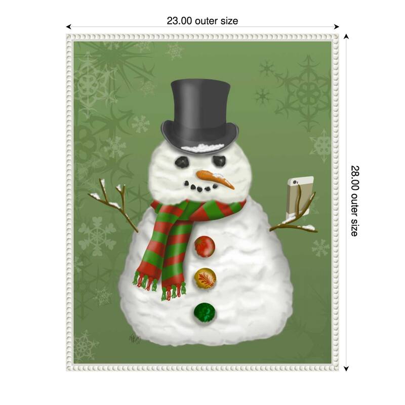 Snowman Selfie by Fab Funky (23 x 28 in.), Framed Canvas Wall Art Print - Sylvie Beaded White