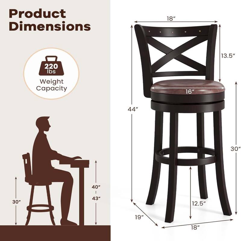 Set of 2/4 Bar Stools 30" Swivel Bar Height Bar Chairs w/ Copper Nails