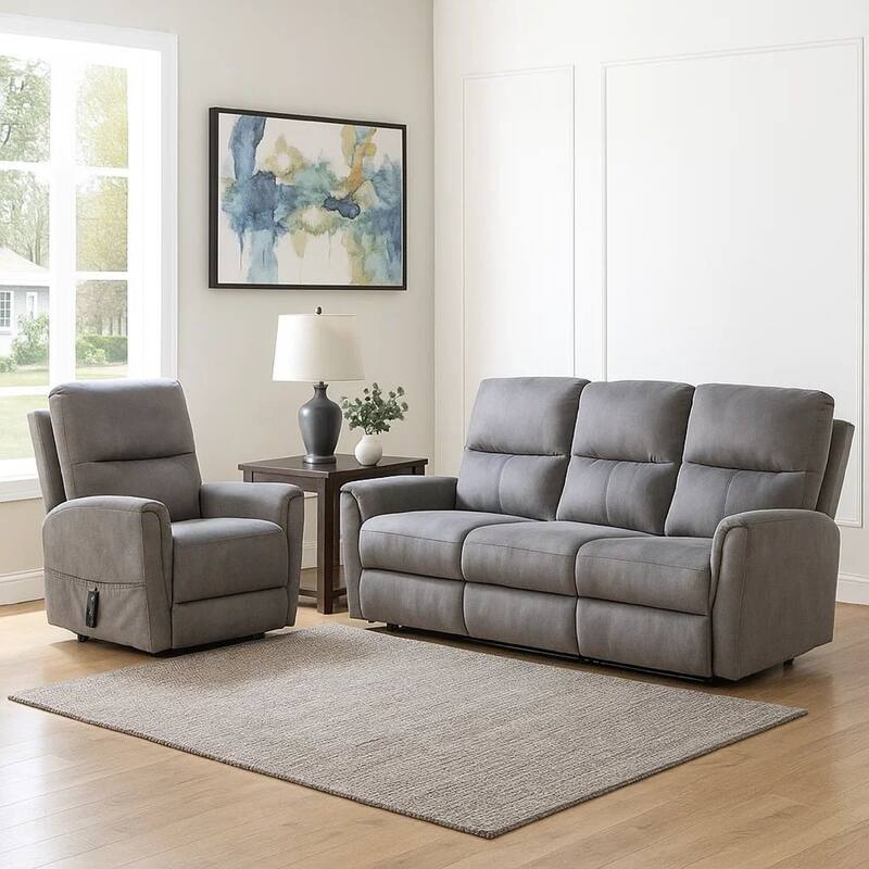 Power Lift Chair with Heat and Massage, Gray Fabric Padded, USB Port