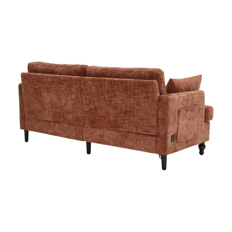Modern Style Chenille 2-Seater Wood-Legged Sofa With Led Light, Usb Charging Port And Storage Bag Living Room Bedroom Study Room