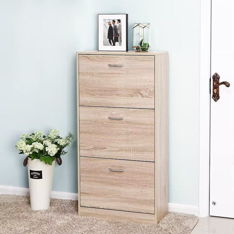 Stylish 3-Tier Shoe Storage Rack Cabinet with Flip-Down Drawers and Elegant Design for Entryway or Mudroom Organizer