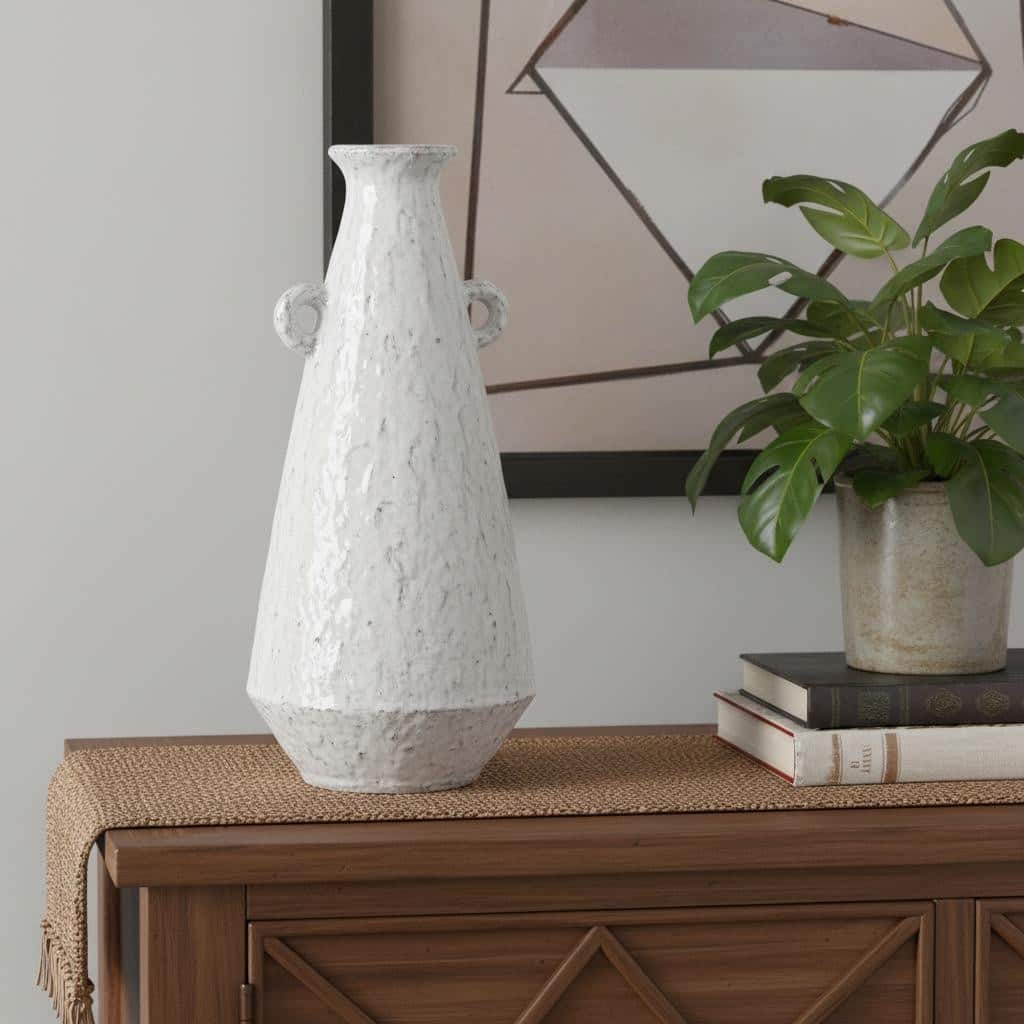 12" White Terracotta Tapered Jug Vase - 5.70