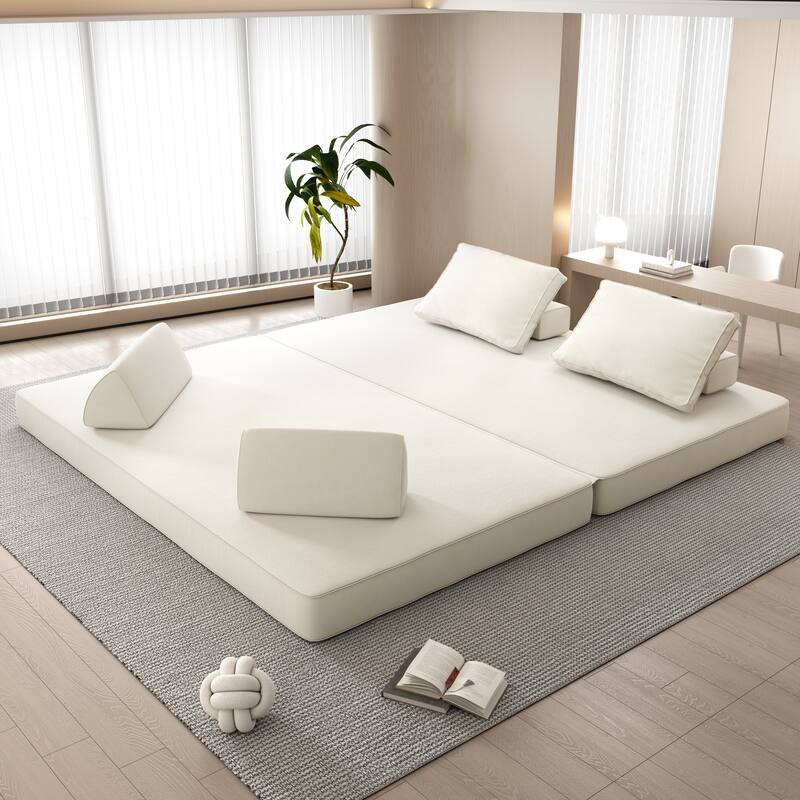 86.6" Convertible Loveseat Sofa Bed with Removable Backrests, Chenille Fabric Sleeper Sofa, Chaise Lounge, Floor Folding Couch