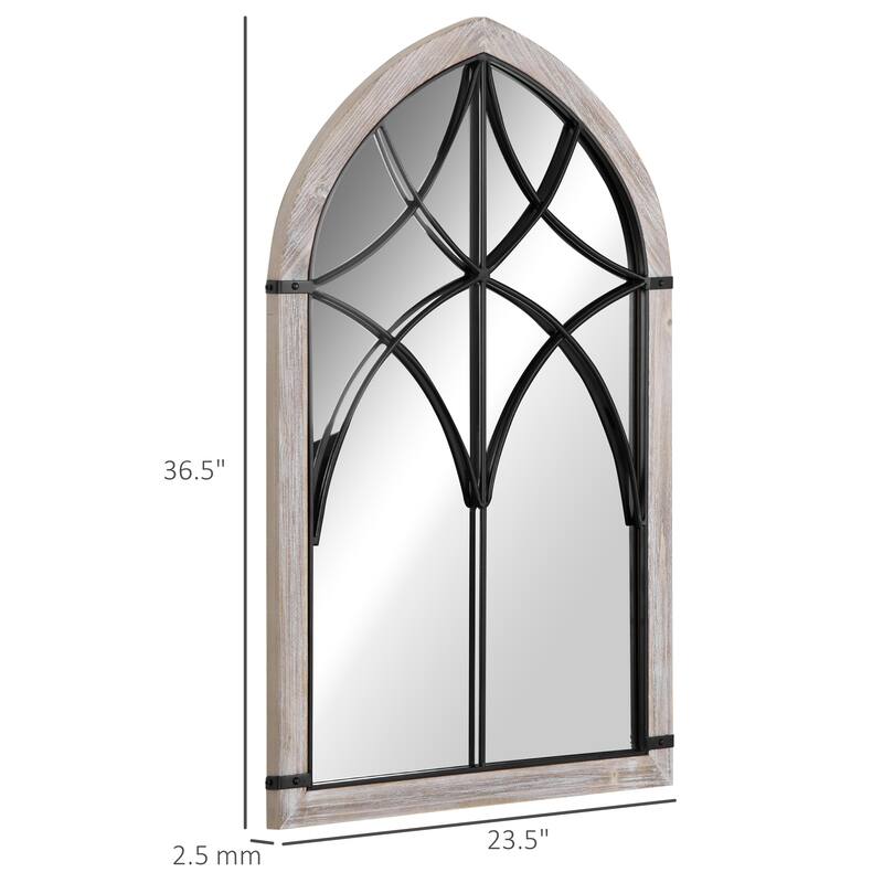 HOMCOM 36.5" x 23.5" Farmhouse Wall Mirror, Arch Window Mirror for Wall in Living Room, Bedroom - 36.5" x 23.5" x 1"