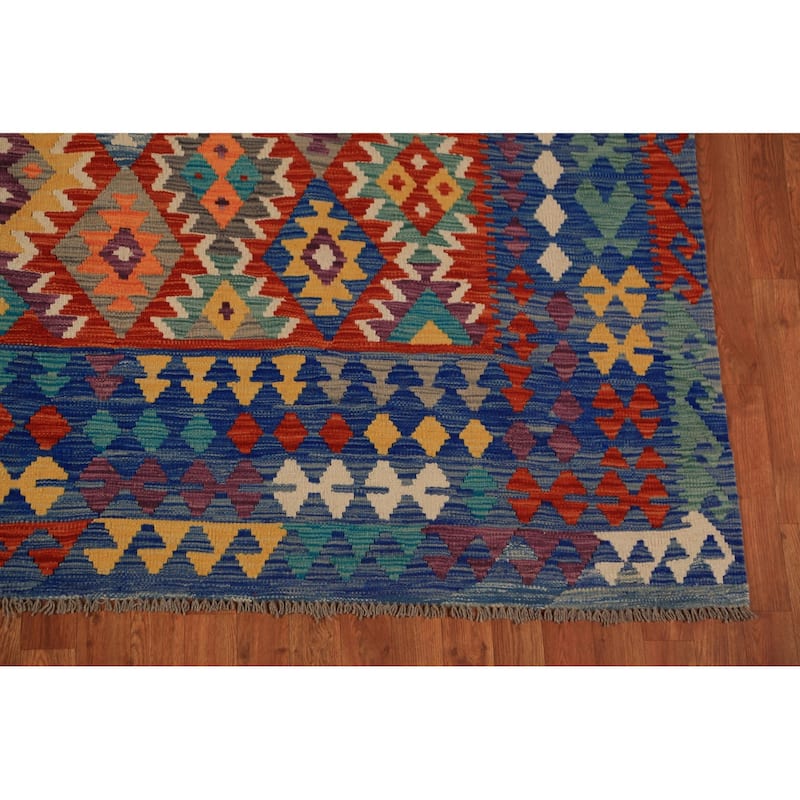 Geometric Kilim Oriental Area Rug Flatweave Tribal Wool Carpet - 8'2"x 11'0"