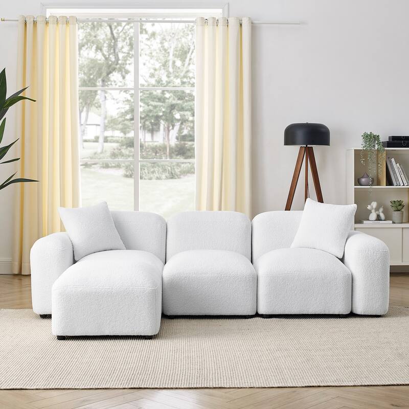 LShape White Modular Sectional Sofa, DIY Combination, with 3 Seats and