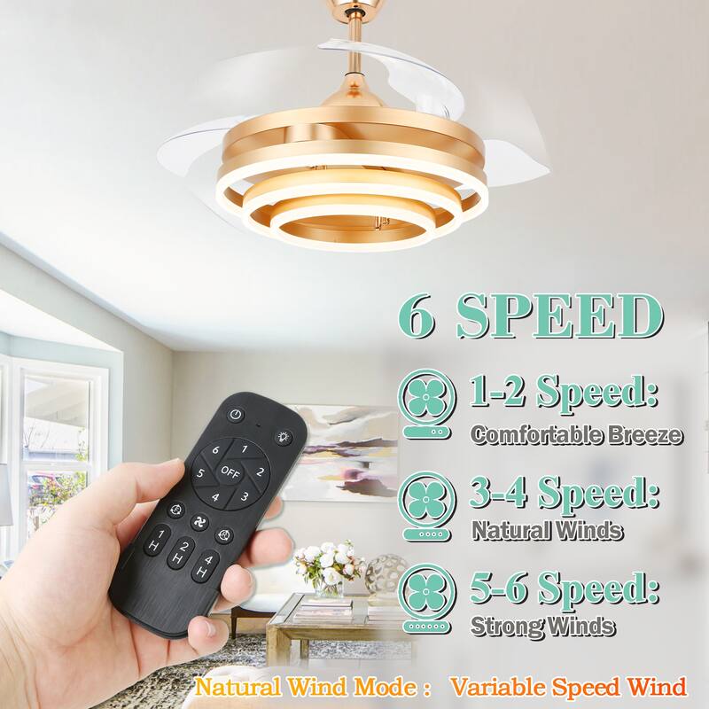 Oaks Aura 42in. DIY Shape Retractable Ceiling Fan With Lights, 6-Speed DC Motor Modern Ceiling Fan with LED Light and Remote