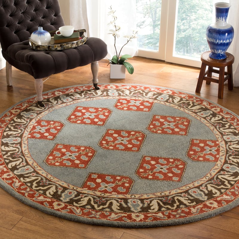 SAFAVIEH Handmade Heritage Liraz Traditional Oriental Wool Rug - 6' Round - Blue/Charcoal