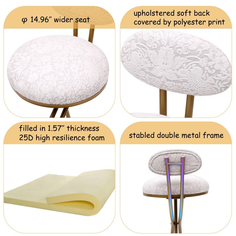 Bar Stools Set Of 2 S-Shaped Barstools With Backrest Floral Print Upholstered Dining Chairsstool