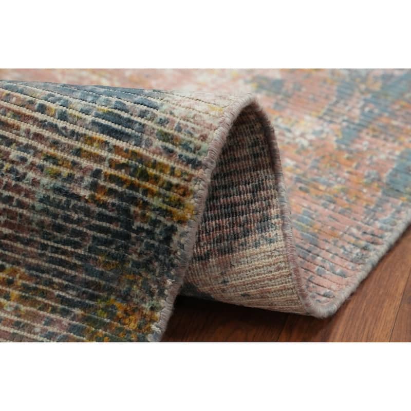Hand Knotted Oriental Viscose Silk Carpet Modern Abstract Multi-Colored Abstract Area Rug - 7' 6'' X 5' 5''