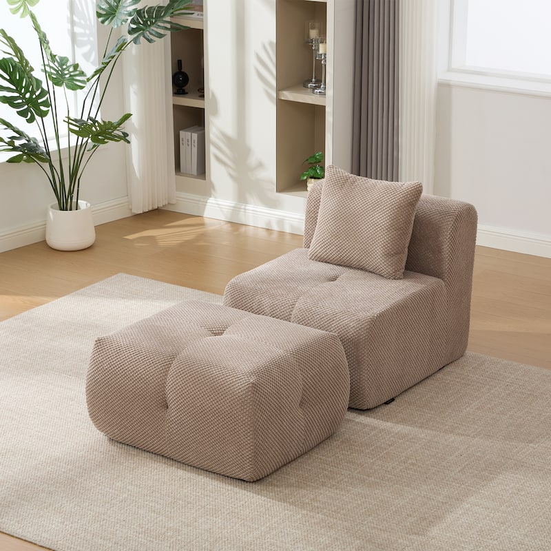 Modern Upholstered Accent Chair with Pillow and Ottoman,No Assembly Required