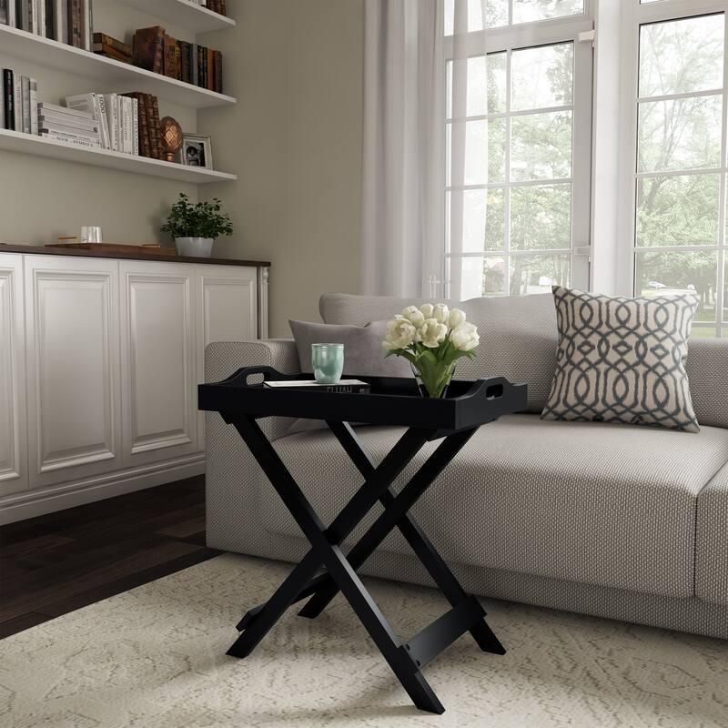 Lavish Home Folding End Table with Tray Top, Black