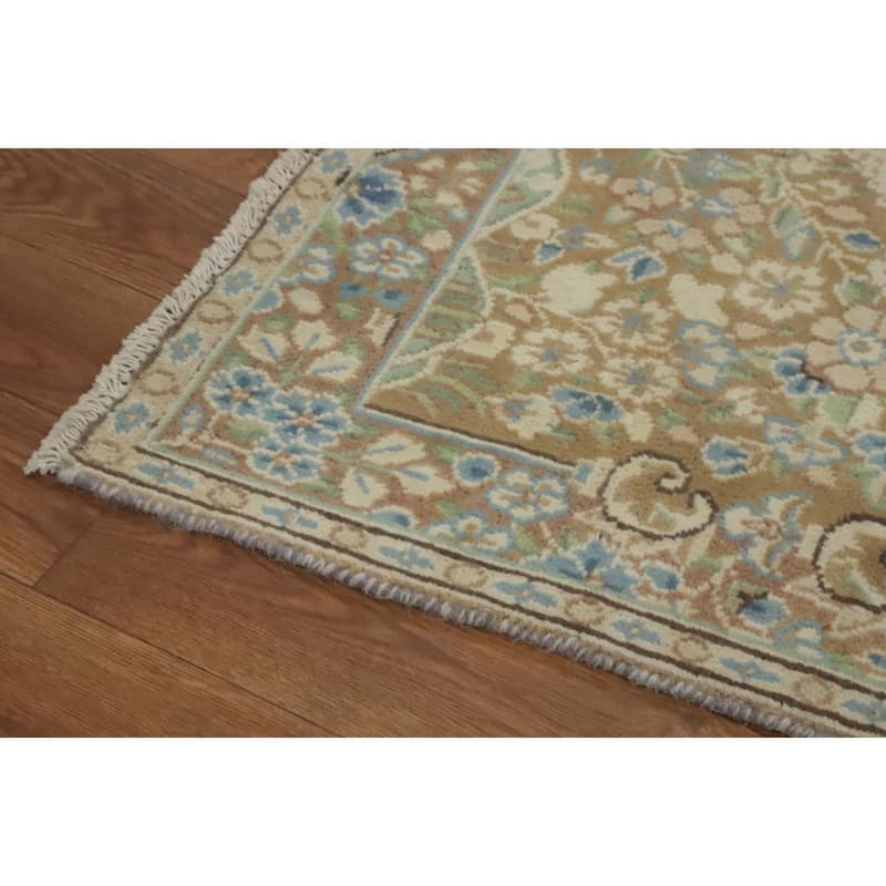 Hand Knotted Oriental 100% Wool Carpet Traditional Floral Brown Kerman Area Rug - 2' 9'' X 1' 11''