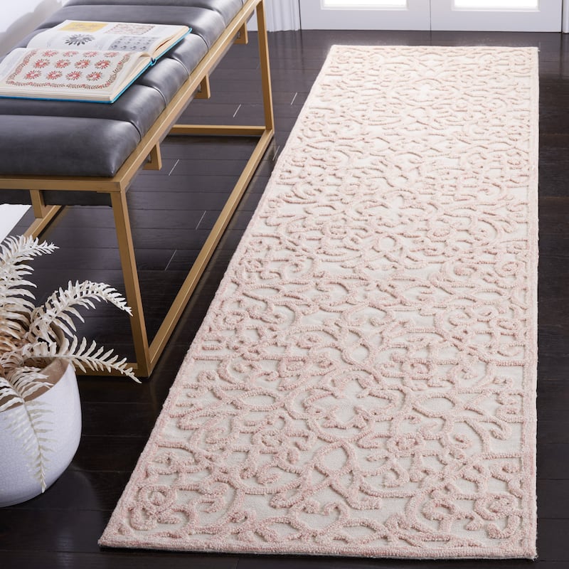 SAFAVIEH Handmade Trace Megane Modern Wool Rug - 2'3" x 8' Runner - Ivory/Pink