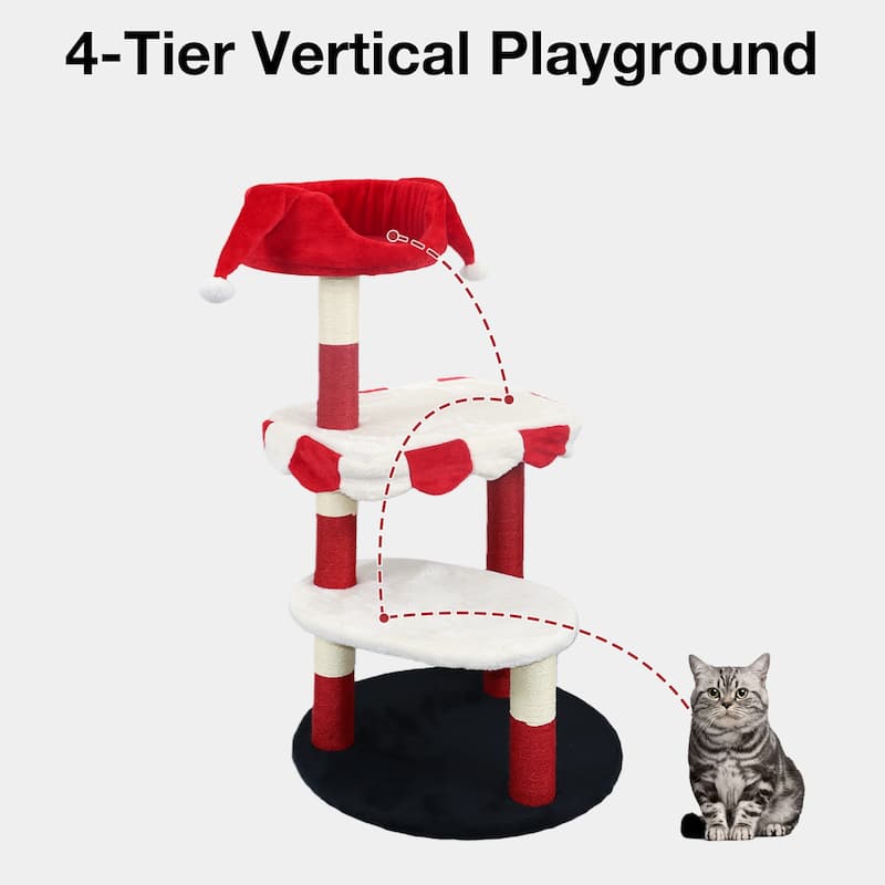 Anmytek Multi Level Cat Tree with Cozy Perch and Sisal Scratching Posts Red White for Indoor Cats
