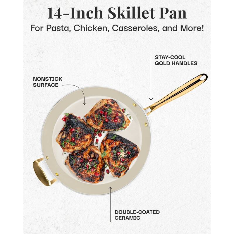 Gotham Steel Navy 14” Nonstick Frying Pan Skillet with Helper Handle and Gold Stay Cool Handle
