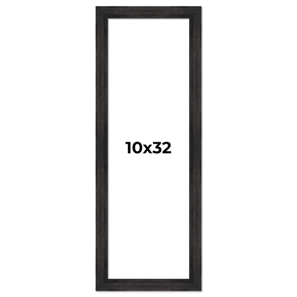 10x32 Black Rustic Wide Barnwood Picture Frame - UV Acrylic, Foam Board Backing, Hanging Hardware