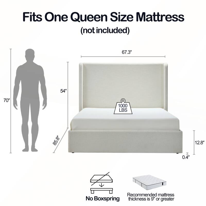 Upholstered Platform Bed Frame with Headboard