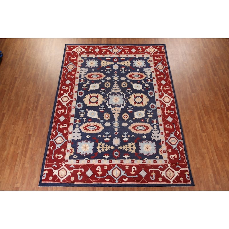 Traditional Navy Blue Heriz Indian Rug Hand-Tufted Carpet