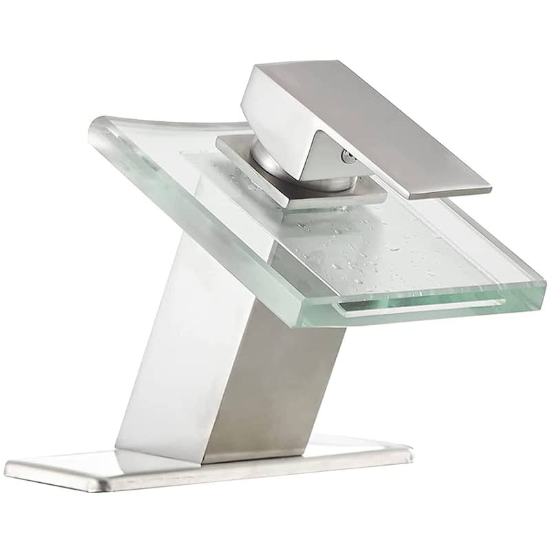 Waterfall Bathroom Faucet With Glass Spout Single Handle Bathroom Sink Faucet One Hole Modern Square Basin Vanity RV Taps