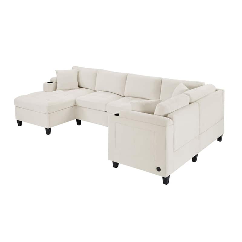 115.7" Modern Corner Oversized Sectional Sofa with Built-in Cup Holders and USB Ports