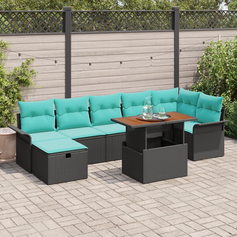 vidaXL 8 Garden Sofa Set with Cushions Black/Grey Poly Rattan - 117.1 x 52.2 x 27.2 - Black