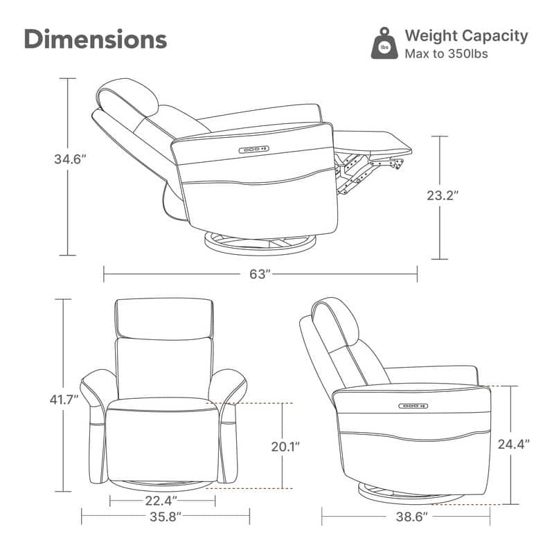 Spruce & Spring Power Swivel Recliner Chair Triple-Motor Nursery Glider