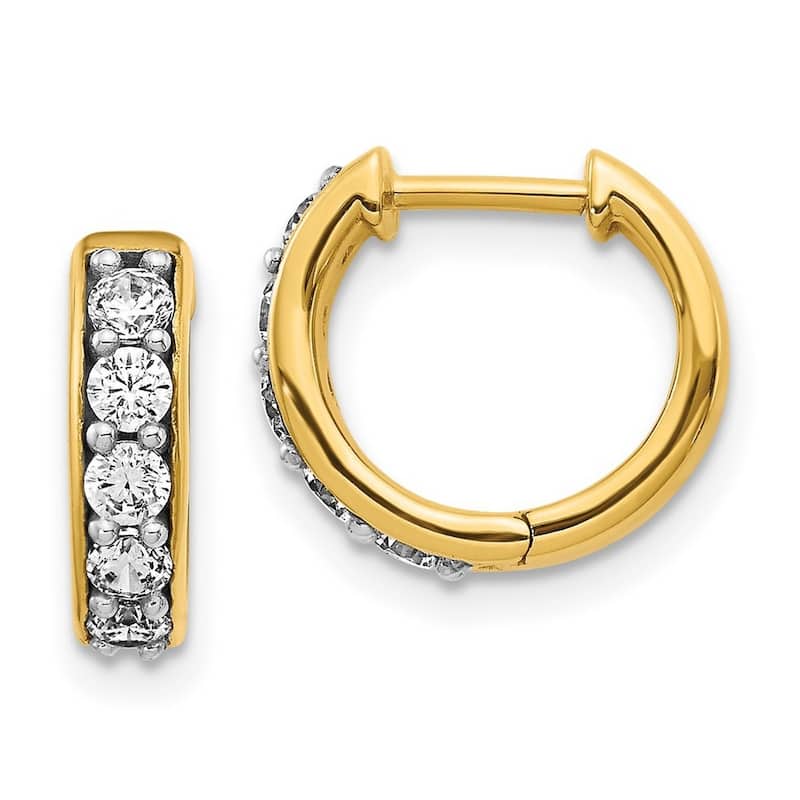 Curata 14k Yellow Gold Diamond Hoop Earrings - 11x12mm Wide 2mm Thick