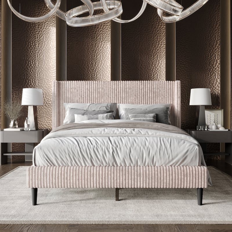 CraftPorch Modern Wingback Upholstered Velvet Bed