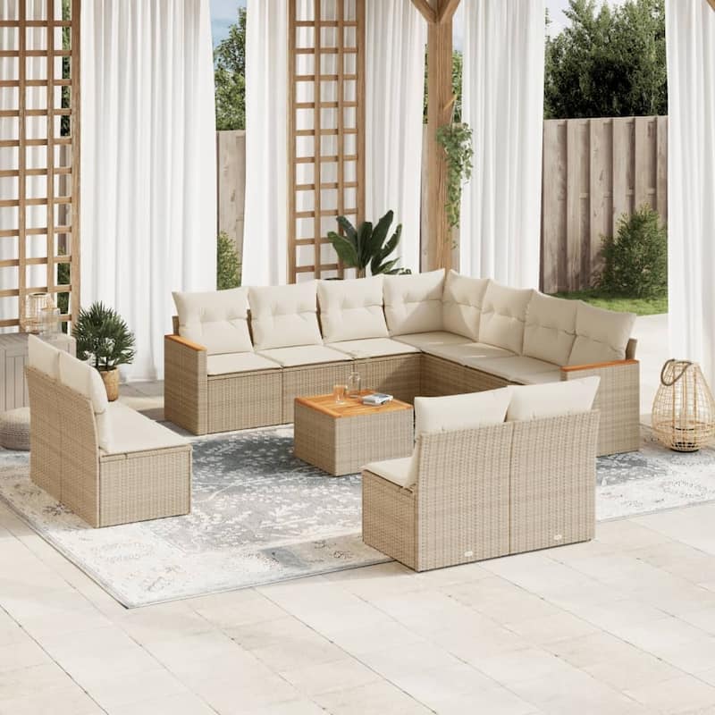 vidaXL Garden Sofa Set Black - 24.4 x 24.4 x 27.2 - Beige Large With table