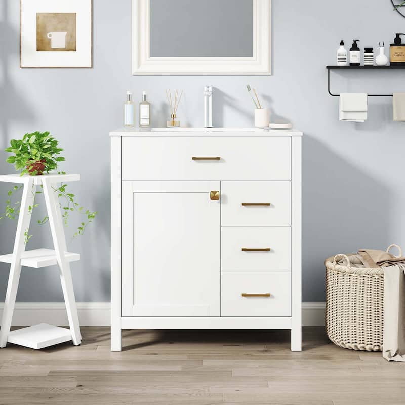 Costway 30" Bathroom Vanity with Sink 2 Drawers 1 Door 1 Flip-out - See Details