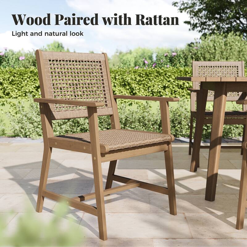 MAISON ARTS 7/9-Piece Acacia Wood Outdoor Dining Set, Teak Wooden Table & Dining Chairs with Wicker Seat and Back