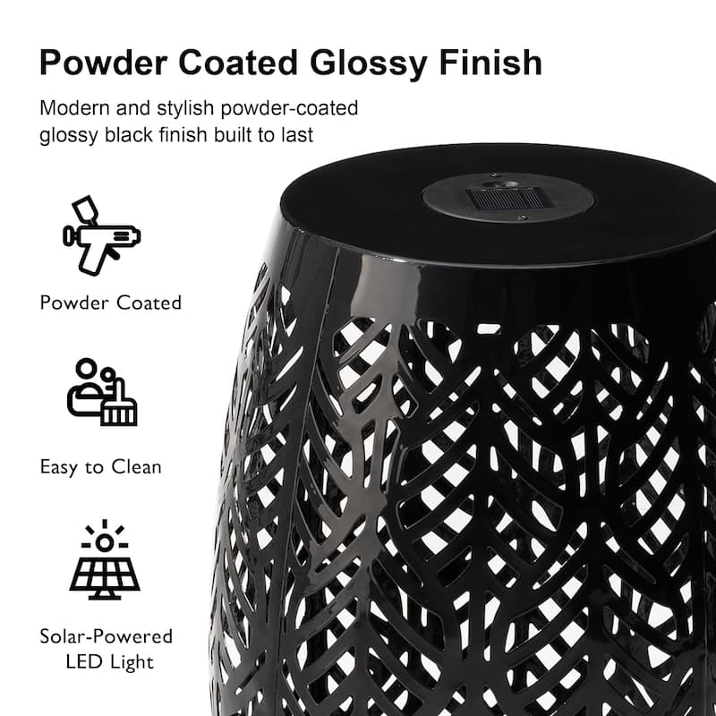 Glitzhome 18"H Outdoor Metal Side Table Garden Stool with Solar Lights