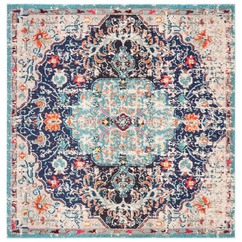 SAFAVIEH Madison Sabire Boho Medallion Distressed Rug - 6'7" Square - Black/Teal - Square