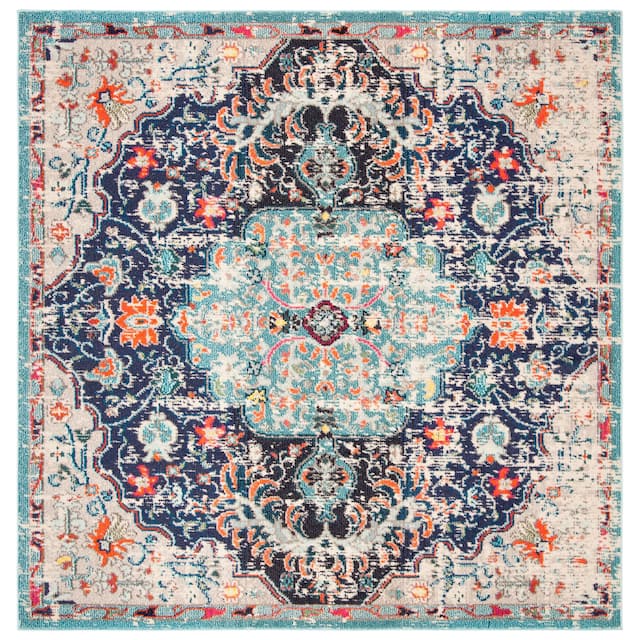 SAFAVIEH Madison Sabire Boho Medallion Distressed Rug - 5' x 5' Square - Black/Teal